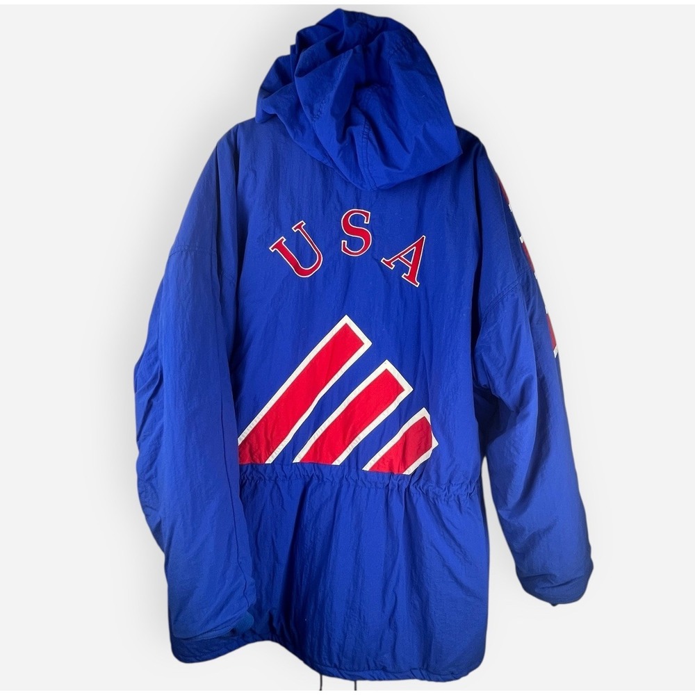 Vintage adidas USA Puffer Coat Red White Blue 3 Stripe‎ XL Team Olympics Soccer - Picture 3 of 12